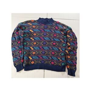 Women’s Vintage L Multi Color Northern Isles Pullover Turtle Neck Knit Sweater
